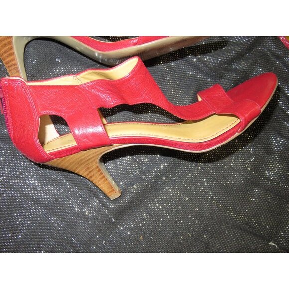 Nine West Red Leather Open Toe caged heels size 10 - Picture 6 of 12